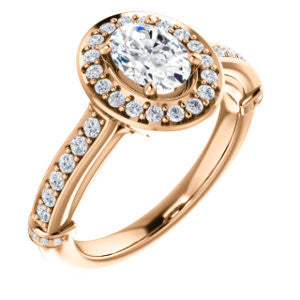 Cubic Zirconia Engagement Ring- The Susie Pat (Customizable Cathedral-set Oval Cut with Halo, Pavé and Horizontal Band Accents)