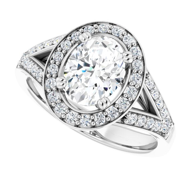 Cubic Zirconia Engagement Ring- The Aryanna (Customizable Cathedral-set Oval Cut Style with Accented Split Band and Halo)