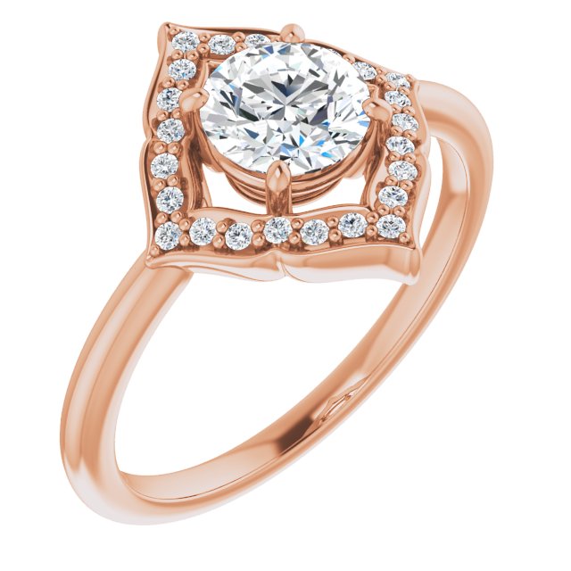 10K Rose Gold Customizable Round Cut Style with Artistic Equilateral Halo and Ultra-thin Band