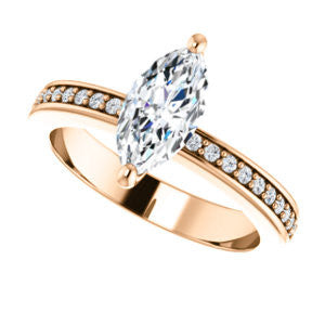 Cubic Zirconia Engagement Ring- The Tesha (Customizable Marquise Cut Design with Pavé Band & Euro Shank)