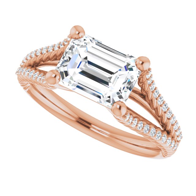 Cubic Zirconia Engagement Ring- The Contessa (Customizable Radiant Cut Style with Split Band and Rope-Pavé)