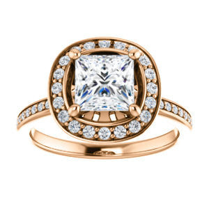 Cubic Zirconia Engagement Ring- The Nynaeve (Customizable Princess Cut Style with Thin Pavé Band and Halo Accents)