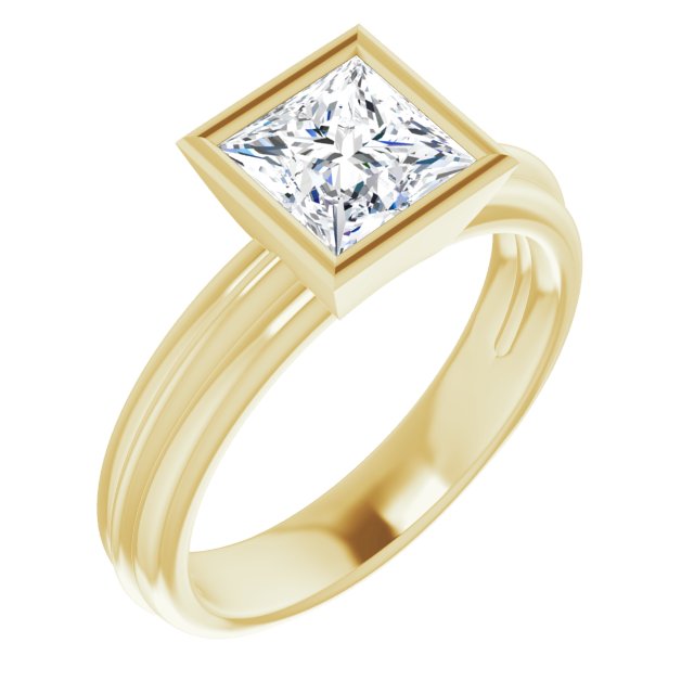 10K Yellow Gold Customizable Bezel-set Princess/Square Cut Solitaire with Grooved Band