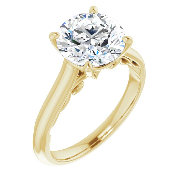 14K Yellow Gold Customizable Round Cut Cathedral Solitaire with Two-Tone Option Decorative Trellis 'Down Under'