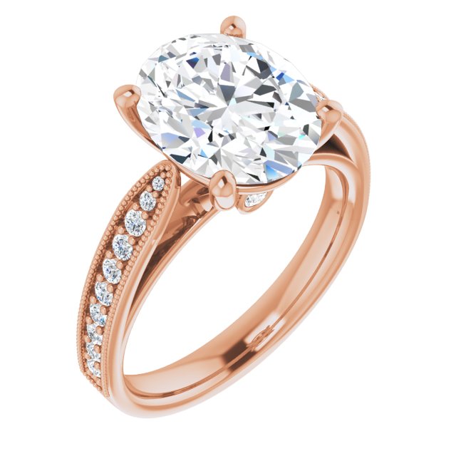 10K Rose Gold Customizable Oval Cut Style featuring Milgrained Shared Prong Band & Dual Peekaboos