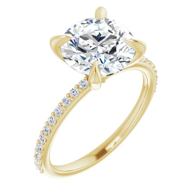 10K Yellow Gold Customizable Round Cut Style with Delicate Pavé Band