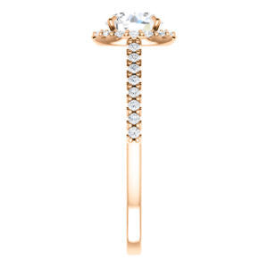 Cubic Zirconia Engagement Ring- The Sunshine (Customizable Round Cut Halo Design with Vintage Cathedral Trellis and Thin Pavé Band)