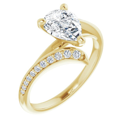 10K Yellow Gold Customizable Pear Cut Style with Artisan Bypass and Shared Prong Band