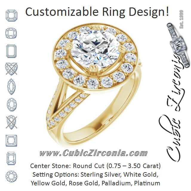 Cubic Zirconia Engagement Ring- The Darsha (Customizable Round Cut Center with Large-Accented Halo and Split Shared Prong Band)