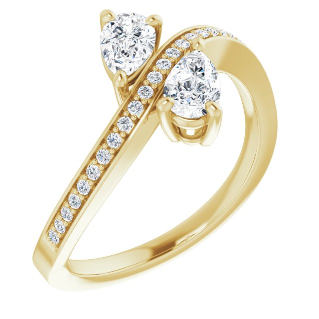 10K Yellow Gold Customizable 2-stone Pear Cut Bypass Design with Thin Twisting Shared Prong Band