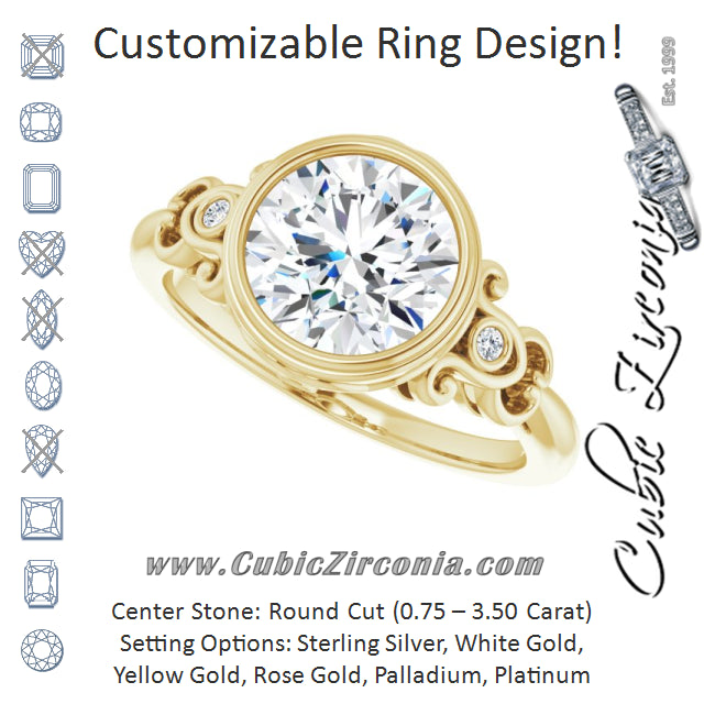 Cubic Zirconia Engagement Ring- The Viridiana (Customizable 5-stone Design with Round Cut Center and Quad Round-Bezel Accents)