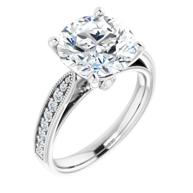10K White Gold Customizable Round Cut Style featuring Milgrained Shared Prong Band & Dual Peekaboos