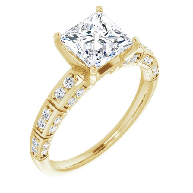10K Yellow Gold Customizable Princess/Square Cut Style with Three-sided, Segmented Shared Prong Band