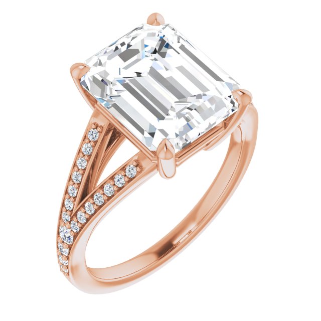 10K Rose Gold Customizable Emerald/Radiant Cut Center with Thin Split-Shared Prong Band