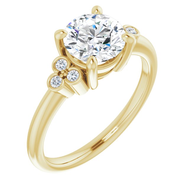 10K Yellow Gold Customizable 7-stone Round Cut Center with Round-Bezel Side Stones