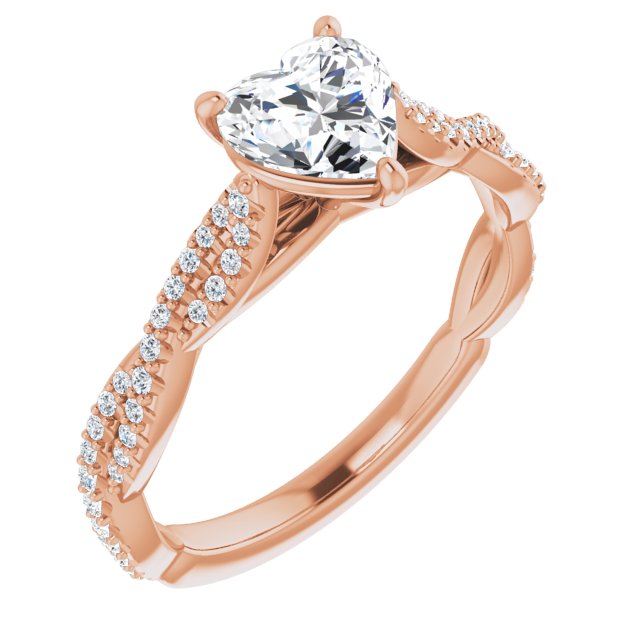 10K Rose Gold Customizable Heart Cut Style with Thin and Twisted Micropavé Band