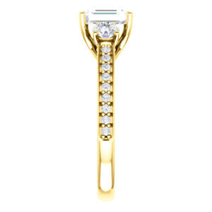 Cubic Zirconia Engagement Ring- The Kristin (Customizable Emerald Cut 3-stone Design Enhanced with Pavé Band)