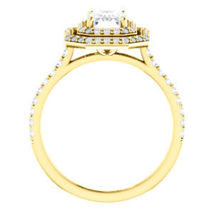 Cubic Zirconia Engagement Ring- The Alisa (Customizable Emerald Cut with Geometric Double Halo)