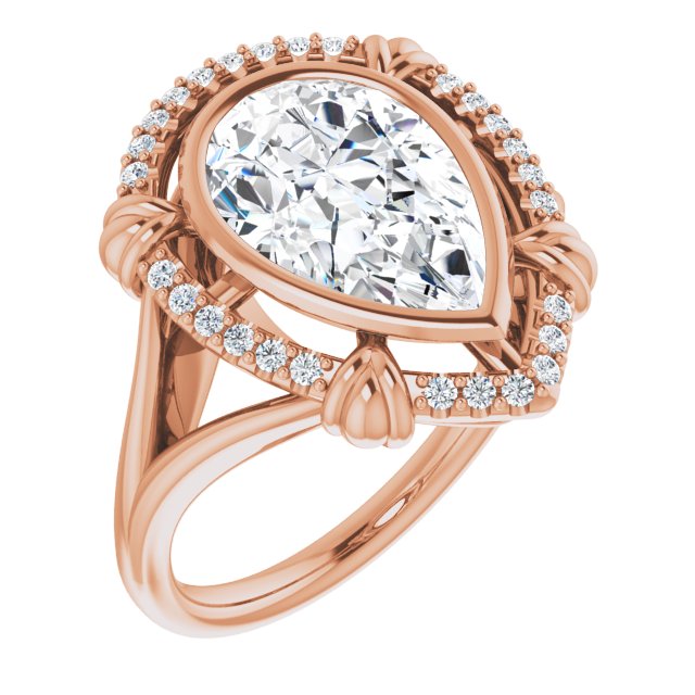 10K Rose Gold Customizable Pear Cut Design with Split Band and "Lion's Mane" Halo