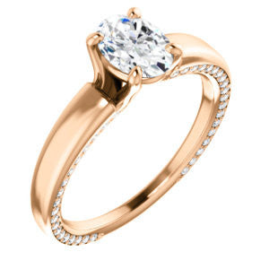 Cubic Zirconia Engagement Ring- The Rosalina (Customizable Oval Cut with Three-sided Pavé Band)