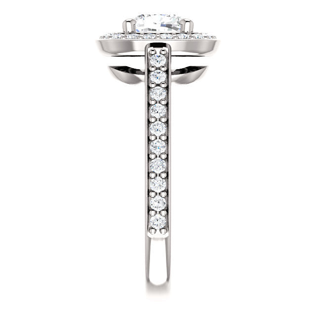 Cubic Zirconia Engagement Ring- The Margie Mae (Customizable Cushion Cut Halo-Style with Pavé Band)