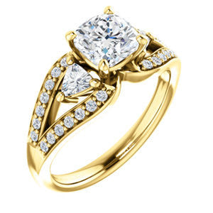 CZ Wedding Set, featuring The Karen engagement ring (Customizable Enhanced 3-stone Design with Cushion Cut Center, Dual Trillion Accents and Wide Pavé-Split Band)