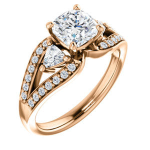 CZ Wedding Set, featuring The Karen engagement ring (Customizable Enhanced 3-stone Design with Cushion Cut Center, Dual Trillion Accents and Wide Pavé-Split Band)