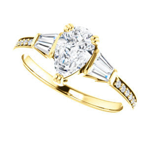 Cubic Zirconia Engagement Ring- The Hazel Rae (Customizable Pear Cut Design with Quad Baguette Accents and Pavé Band)