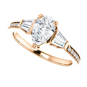 Cubic Zirconia Engagement Ring- The Hazel Rae (Customizable Pear Cut Design with Quad Baguette Accents and Pavé Band)