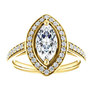 Cubic Zirconia Engagement Ring- The Margie Mae (Customizable Marquise Cut Halo-Style with Pavé Band)