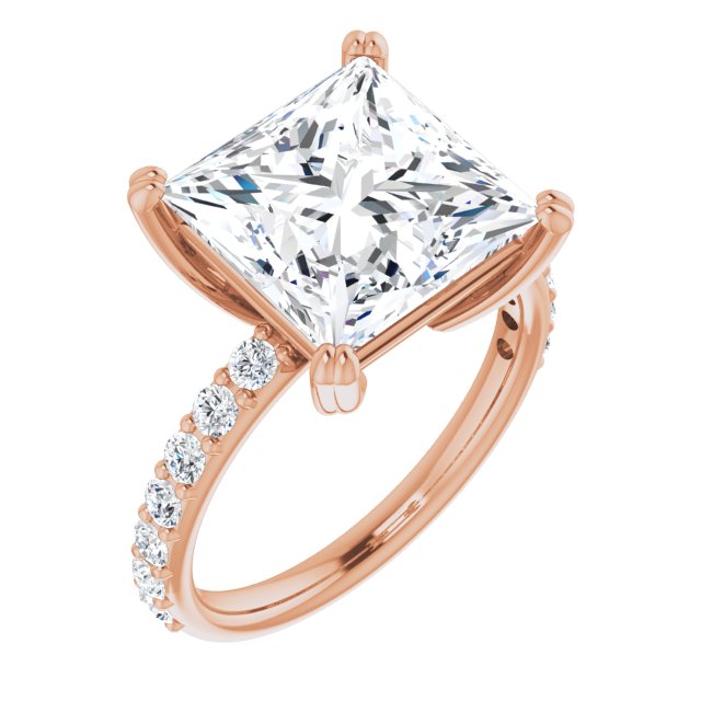 10K Rose Gold Customizable Princess/Square Cut Design with Large Round Cut 3/4 Band Accents