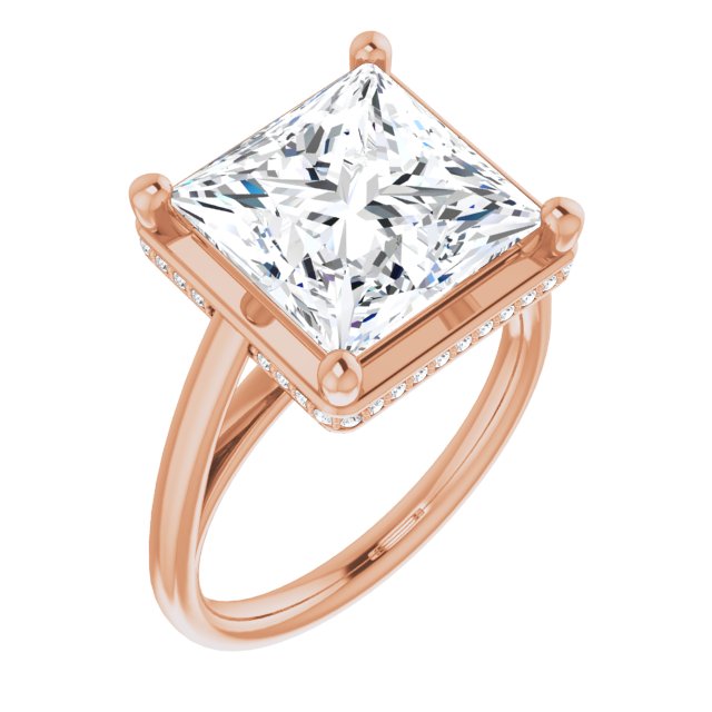 10K Rose Gold Customizable Super-Cathedral Princess/Square Cut Design with Hidden-stone Under-halo Trellis