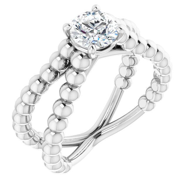10K White Gold Customizable Round Cut Solitaire with Wide Beaded Split-Band
