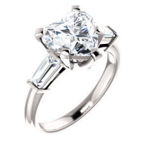 Cubic Zirconia Engagement Ring- The Monica (Customizable Heart Cut Center with Dual Tapered Baguettes)