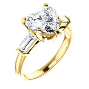 Cubic Zirconia Engagement Ring- The Monica (Customizable Heart Cut Center with Dual Tapered Baguettes)