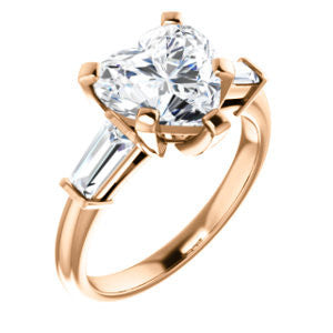 Cubic Zirconia Engagement Ring- The Monica (Customizable Heart Cut Center with Dual Tapered Baguettes)