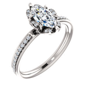 Cubic Zirconia Engagement Ring- The Rosie (Customizable Marquise Cut Style with Floral-Inspired Halo and Extra-Thin Pavé Band)