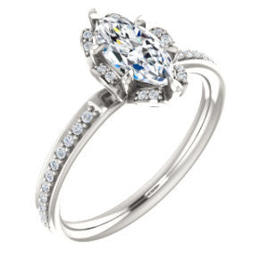 Cubic Zirconia Engagement Ring- The Rosie (Customizable Marquise Cut Style with Floral-Inspired Halo and Extra-Thin Pavé Band)