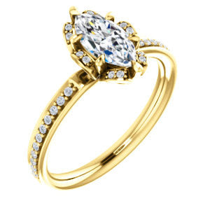 Cubic Zirconia Engagement Ring- The Rosie (Customizable Marquise Cut Style with Floral-Inspired Halo and Extra-Thin Pavé Band)