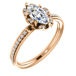 Cubic Zirconia Engagement Ring- The Rosie (Customizable Marquise Cut Style with Floral-Inspired Halo and Extra-Thin Pavé Band)