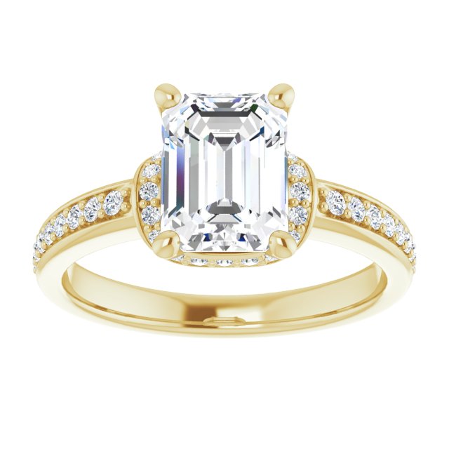 Cubic Zirconia Engagement Ring- The Ella (Customizable Emerald Cut Setting with Organic Under-halo & Shared Prong Band)