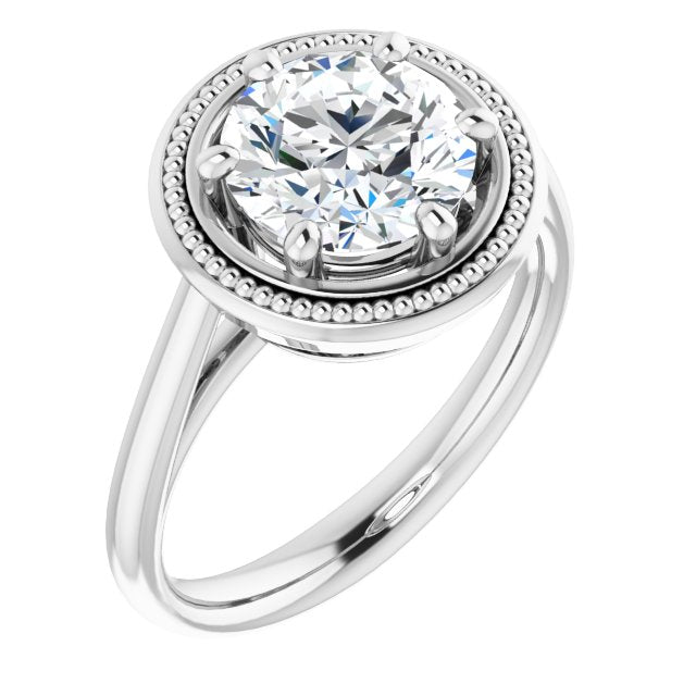 18K White Gold Customizable Round Cut Solitaire with Metallic Drops Halo Lookalike