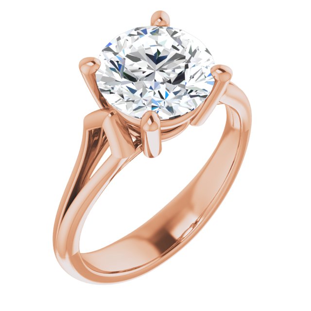 14K Rose Gold Customizable Cathedral-Raised Round Cut Solitaire with Angular Chevron Split Band