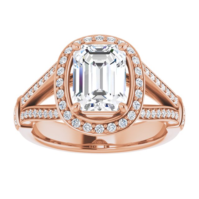 Cubic Zirconia Engagement Ring- The Cecelia  (Customizable Radiant Cut Setting with Halo, Under-Halo Trellis Accents and Accented Split Band)