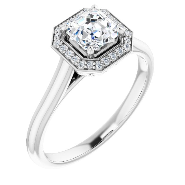 10K White Gold Customizable Cathedral-Raised Asscher Cut Halo Style