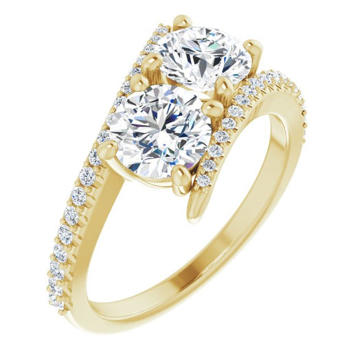 10K Yellow Gold Customizable Double Round Cut 2-stone Design with Ultra-thin Bypass Band and Pavé Enhancement