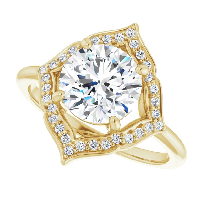 Cubic Zirconia Engagement Ring- The Casie Jean (Customizable Round Cut Style with Artistic Equilateral Halo and Ultra-thin Band)