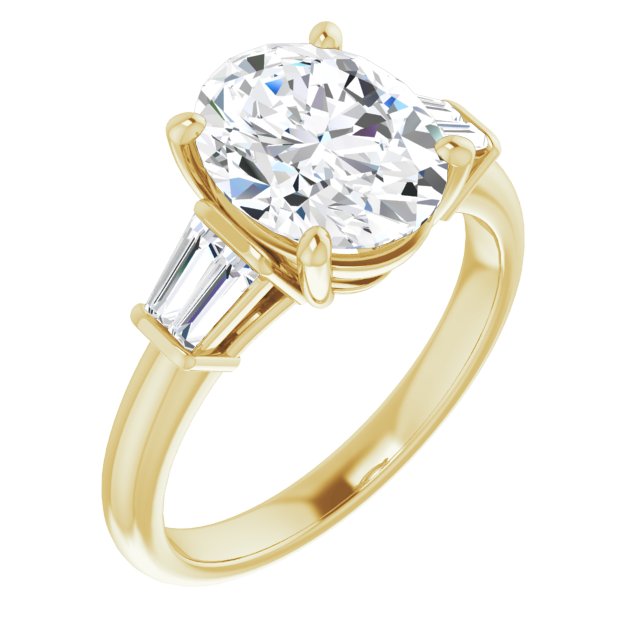 10K Yellow Gold Customizable 5-stone Oval Cut Style with Quad Tapered Baguettes