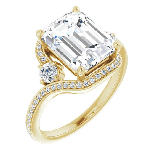 10K Yellow Gold Customizable Emerald/Radiant Cut Bypass Design with Semi-Halo and Accented Band