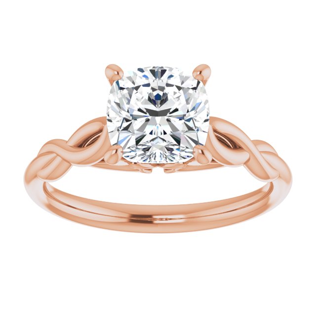 Cubic Zirconia Engagement Ring- The Diamond (Customizable Cushion Cut Solitaire with Braided Infinity-inspired Band and Fancy Basket)